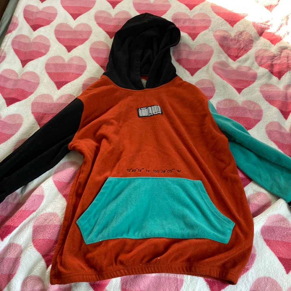 Brand: unknown, size: L, orange,black and cyan